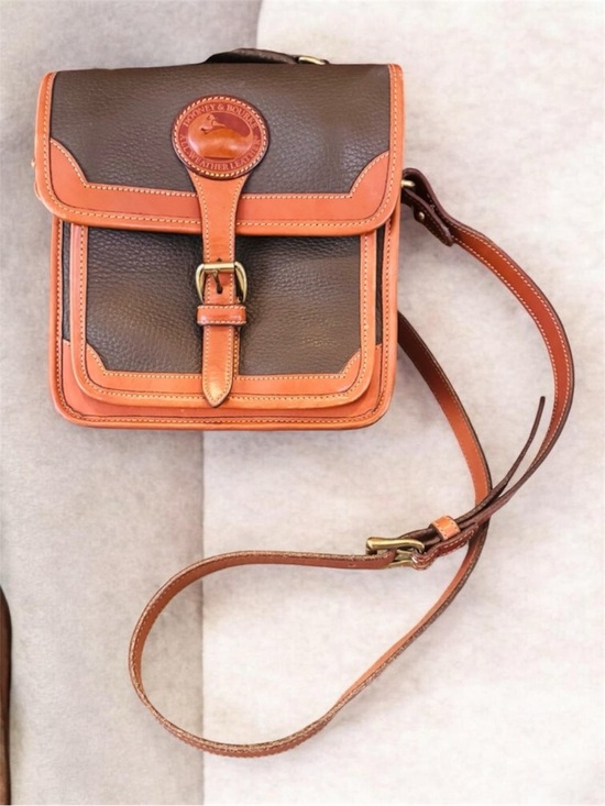 Dooney & Bourke Handbags - Dooney & Bourke Dark Brown Pebble Leather Messenger with Tan Trim